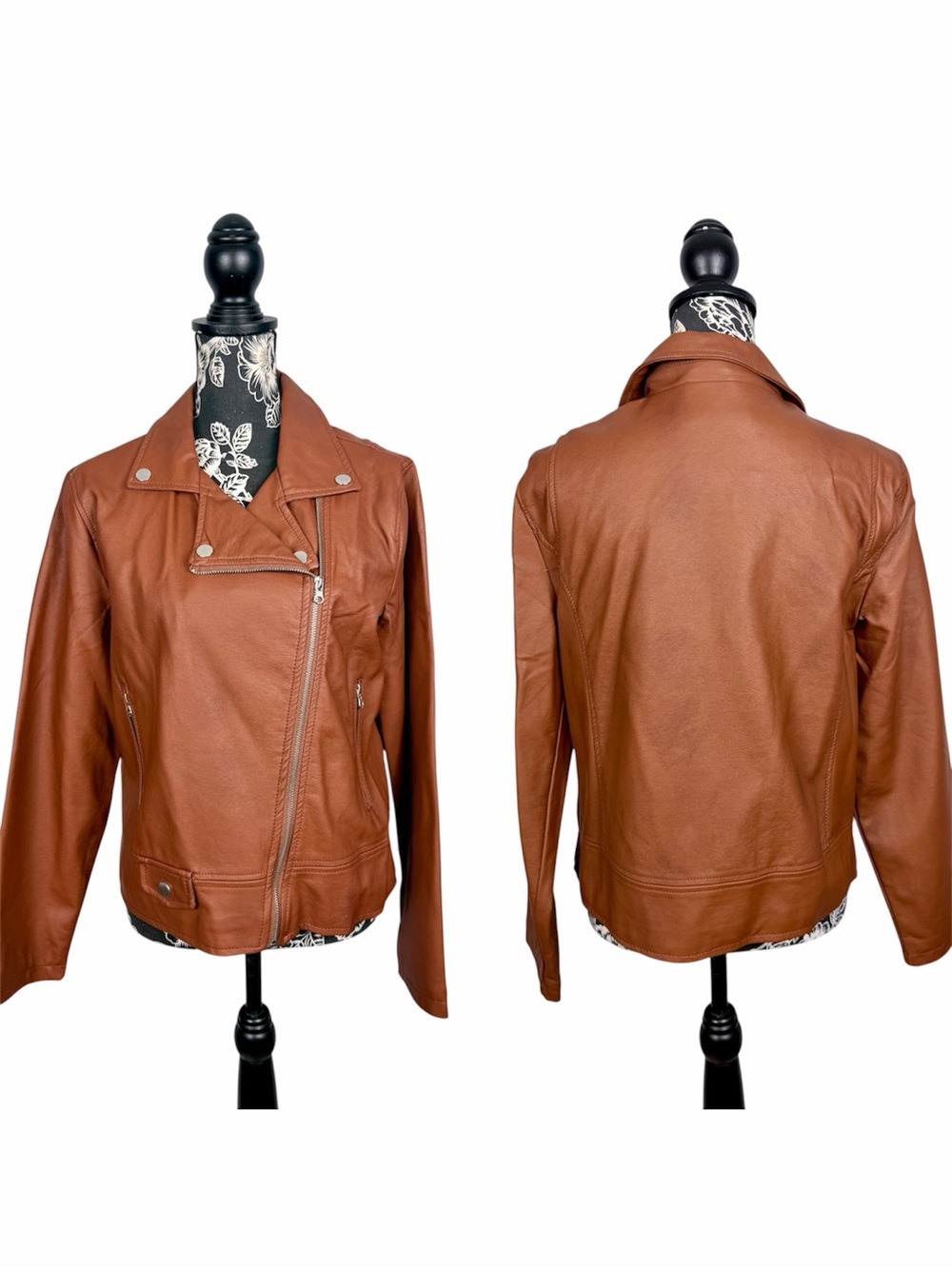 Me Jane brown/cognac faux leather moto jacket size large